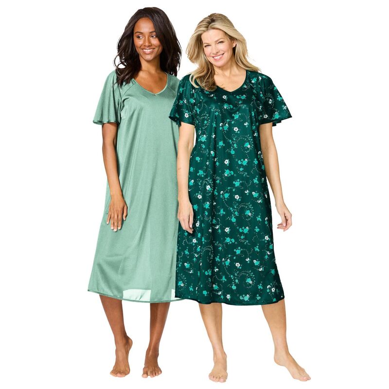 オンリーネセシティーズ レディース アンダーウェア ナイトウェア プラスサイズ シルク Only Necessities Plusize 2-Pack Short Silky Gown Iced Mint Floral ミント|ReVida 店