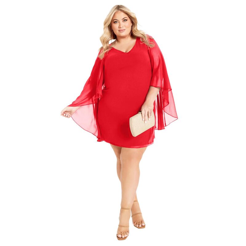 アベニュー レディース トップス ワンピース ケープデザイン プラスサイズ キャップ ケープ Avenue Women's Plusize Nina Cape Dress Hot Red レッド｜ReVida 店