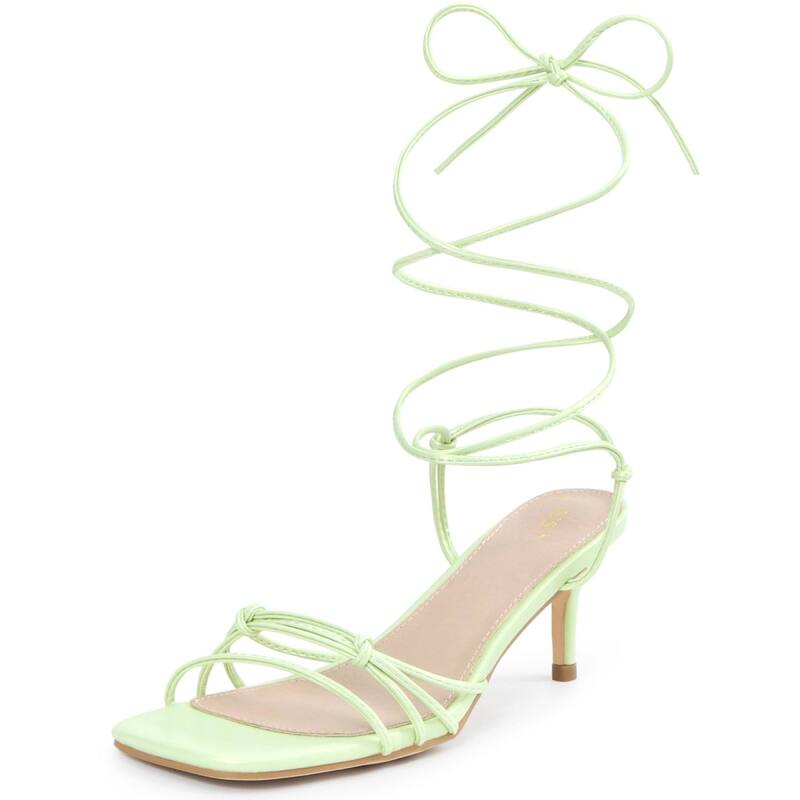 ブリスフルステップ レディース シューズ パンプス サンダル レース ヒール BLISSFUL STEP Strappy Kitten Heelace Up Square Toe Strappy Heelsandals for Women Fluorescent Green グリーン｜ReVida 店 13,286円