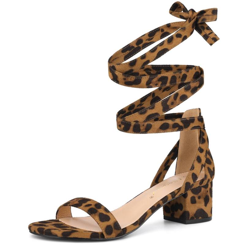 アレグラ ケー レディース シューズ パンプス サンダル レース ヒール ALLEGRA K Women's Open Toe Block Heelace Up Heels Heel Sandals Leopard アニマル｜ReVida 店