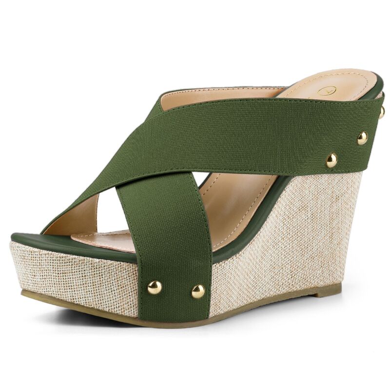 アレグラ ケー レディース シューズ サンダル プラットフォーム リネン ALLEGRA K Women's Open Toe Linen Platform Slide Wedge Sandals Dark Green グリーン|ReVida 店