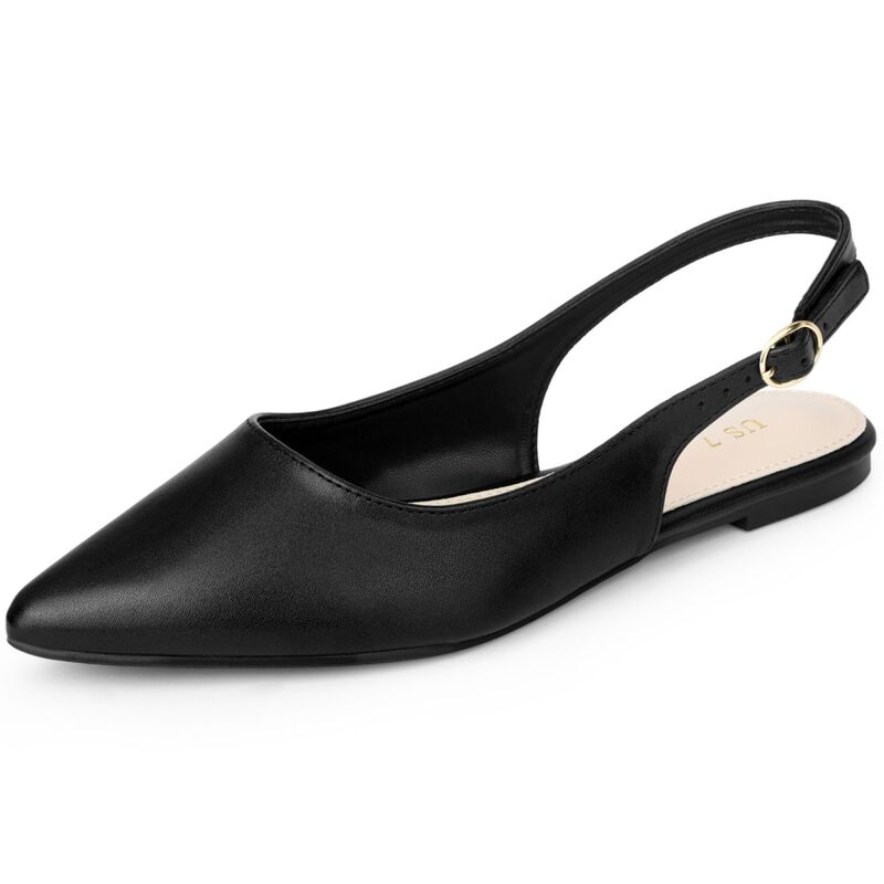 アレグラ ケー レディース シューズ サンダル ALLEGRA K Women's Pointed Toe Pumpslingback Flat Pumps Black Buckle ブラック|ReVida 店