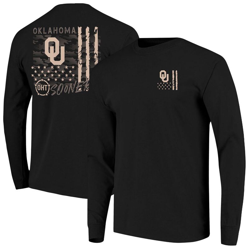 イメージワン メンズ トップス Tシャツ オーバーレイ Image One Men\'s Black Oklahoma Sooners OHT Camoverlay Comfort Colors Long Sleeve T-Shirt Okl Black ブラック｜ReVida 店