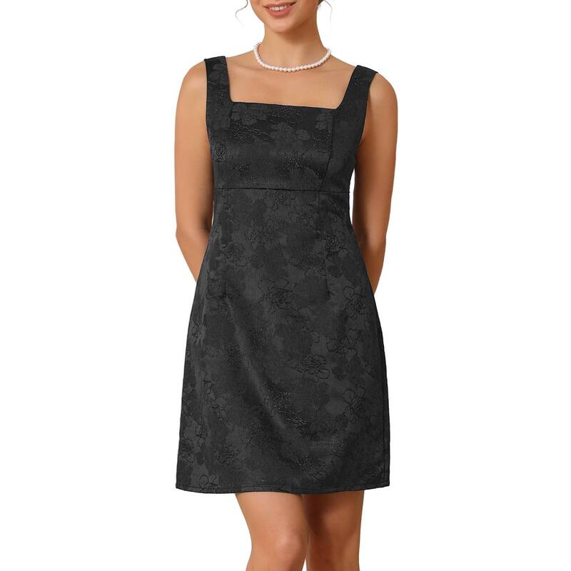 インスパイア シック レディース トップス ワンピース フラワー柄 ミニ ノースリーブ フラワー INSPIRE CHIC Women'short Party Dress Jacquard Embroidery Floral Sleevelessquare Neck Mini Prom Cocktail Dress Black ブラック|ReVida 店