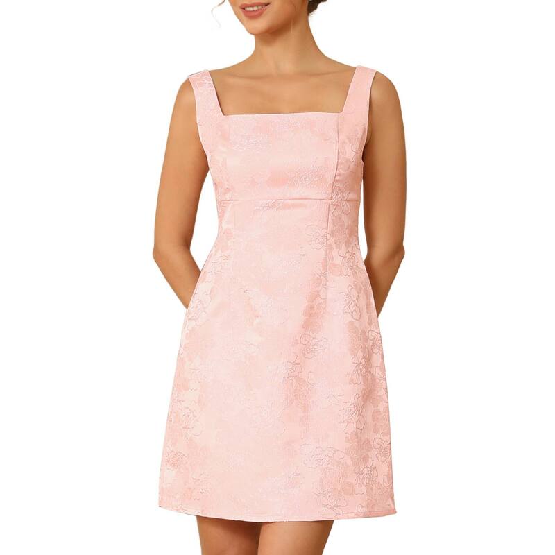 インスパイア シック レディース トップス ワンピース フラワー柄 ミニ ノースリーブ フラワー INSPIRE CHIC Women'short Party Dress Jacquard Embroidery Floral Sleevelessquare Neck Mini Prom Cocktail Dress Pink ピンク｜ReVida 店