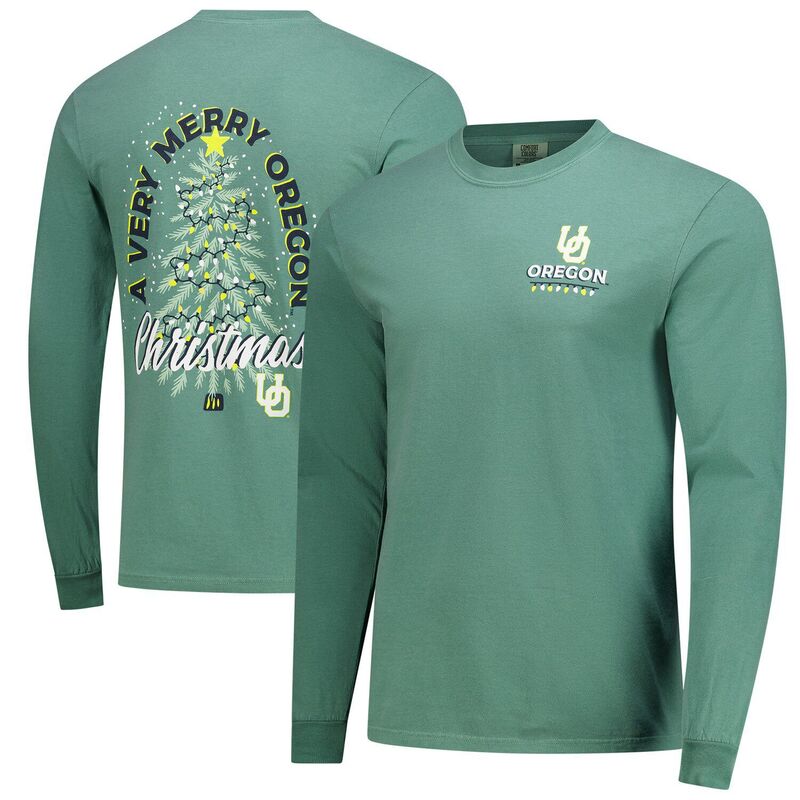 イメージワン メンズ トップス Tシャツ Image One Men\'s Green Oregon Ducks Comfort Colors Merry Christmas Tree Long Sleeve T-Shirt Uoo Green グリーン｜ReVida 店