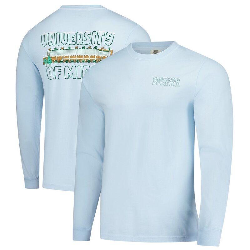 イメージワン メンズ トップス Tシャツ Men\'s Image One Light Blue Miami Hurricanes Frostedreams Comfort Colors Long Sleeve T-Shirt Mia Light ブルー｜ReVida 店