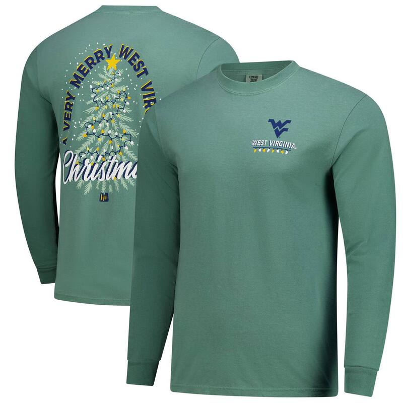 イメージワン メンズ トップス Tシャツ Image One Men\'s Green West Virginia Mountaineers Comfort Colors Merry Christmas Tree Long Sleeve T-Shirt Wvu Green グリーン｜ReVida 店