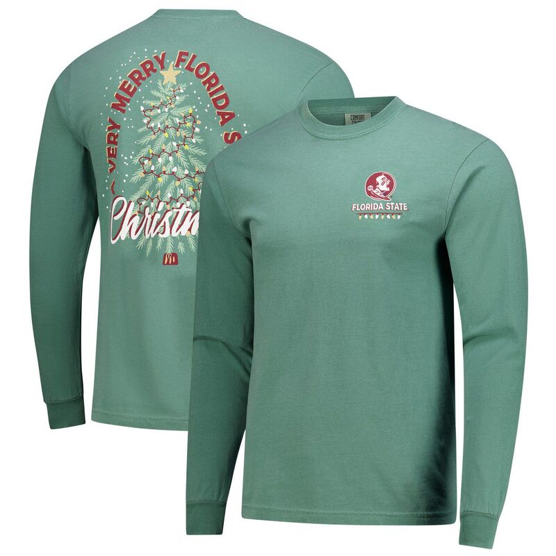 イメージワン メンズ トップス Tシャツ Image One Men\'s Green Florida State Seminoles Comfort Colors Merry Christmas Tree Long Sleeve T-Shirt Fsu Green グリーン｜ReVida 店