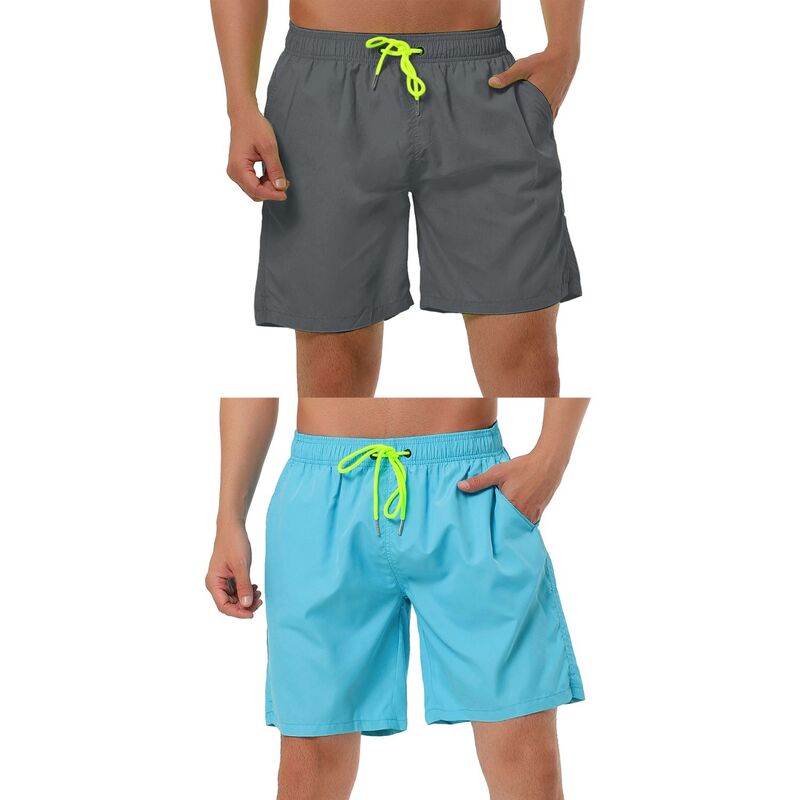 インスパイア シック メンズ 水着 ハーフパンツ・ショーツ メッシュ ショートパンツ INSPIRE CHIC 2 Packs Men'solid Beach Shorts Drawstring Surfing Mesh Lining Swimwear Board Short with Pockets Gray Light Blue グレー｜ReVida 店