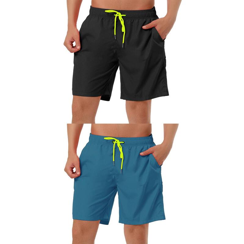 インスパイア シック メンズ 水着 ハーフパンツ・ショーツ メッシュ ショートパンツ INSPIRE CHIC 2 Packs Men'solid Color Drawstring Mesh Lined Board Shorts with Pockets Black Royal Blue ブラック｜ReVida 店
