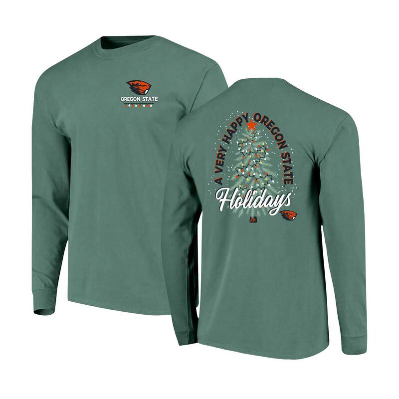 イメージワン メンズ トップス Tシャツ Image One Men\'s Green Oregon State Beavers Comfort Colors Merry Christmas Tree Long Sleeve T-Shirt Ors Green グリーン｜ReVida 店