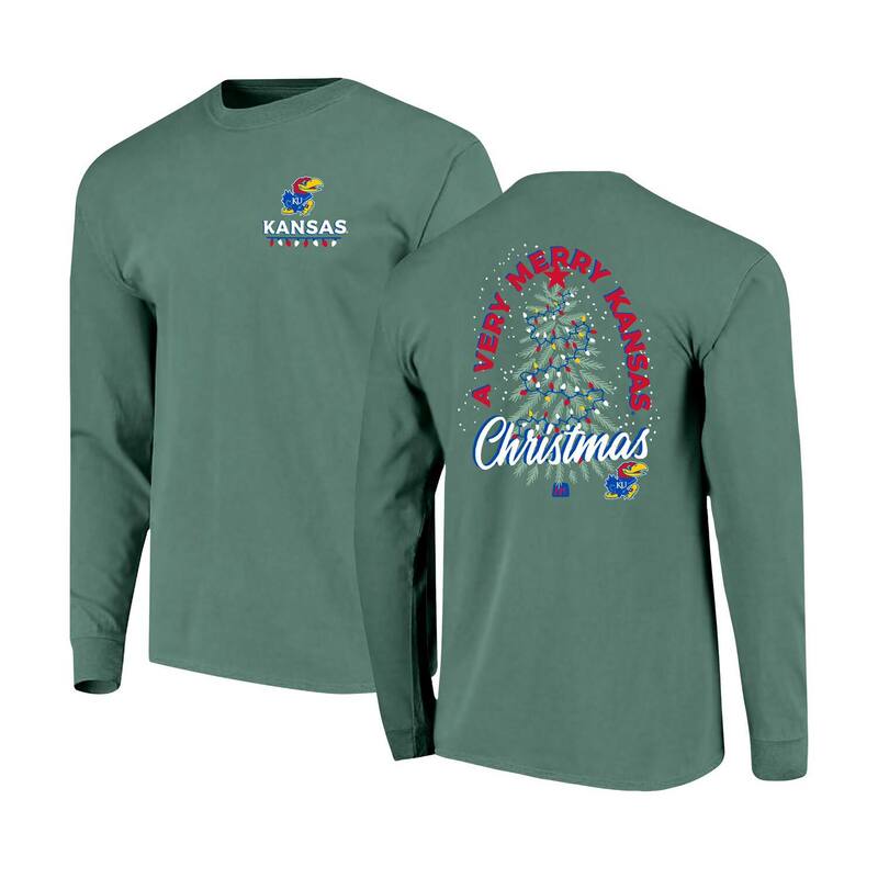 イメージワン メンズ トップス Tシャツ Image One Men\'s Green Kansas Jayhawks Comfort Colors Merry Christmas Tree Long Sleeve T-Shirt Kns Green グリーン｜ReVida 店