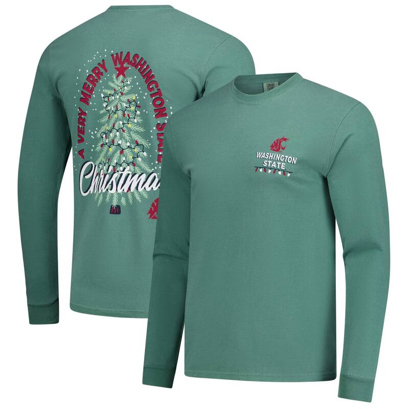 イメージワン メンズ トップス Tシャツ Image One Men\'s Green Washington State Cougars Comfort Colors Merry Christmas Tree Long Sleeve T-Shirt Wsc Green グリーン｜ReVida 店