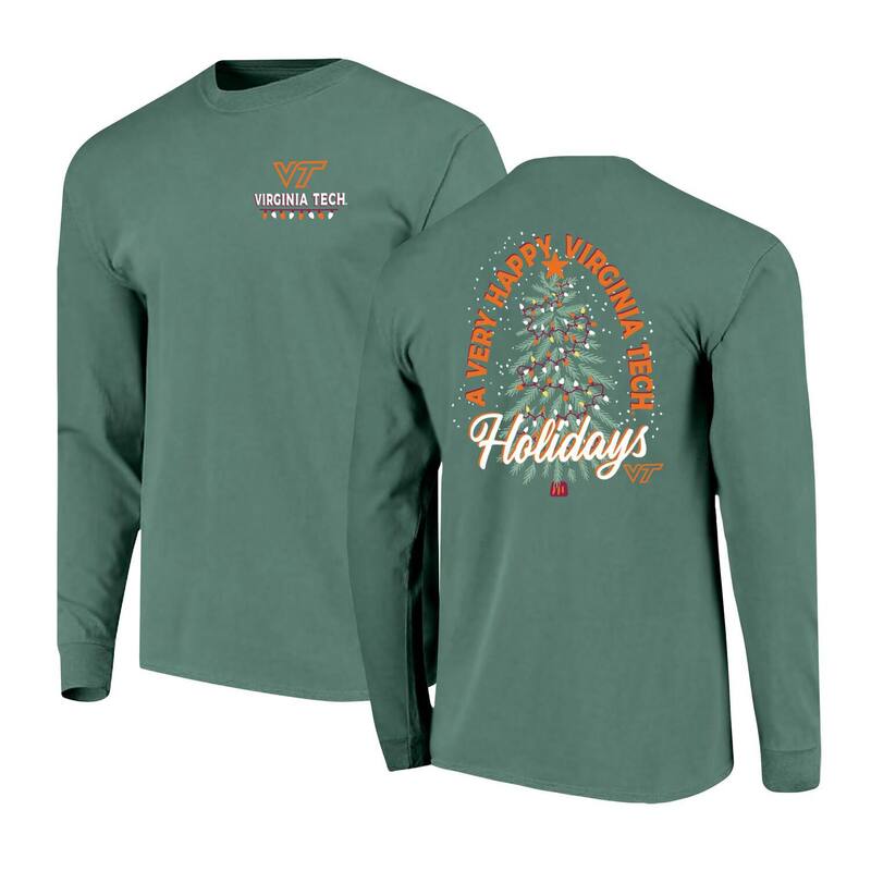 イメージワン メンズ トップス Tシャツ Image One Men\'s Green Virginia Techokies Comfort Colors Merry Christmas Tree Long Sleeve T-Shirt Vat Green グリーン｜ReVida 店