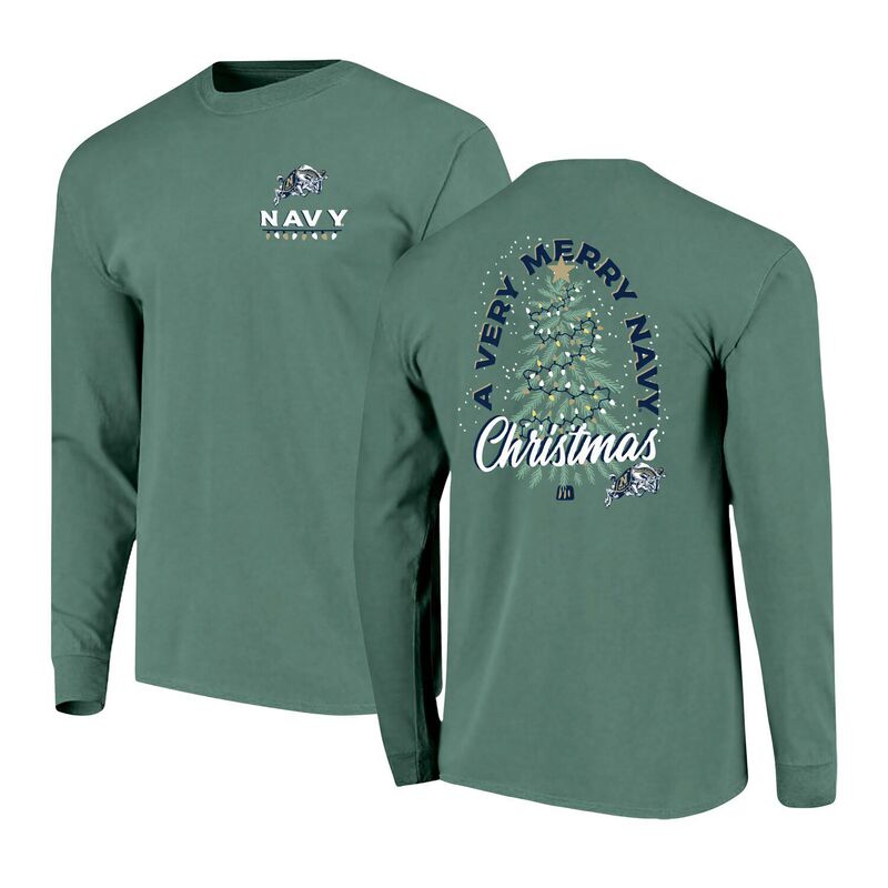 イメージワン メンズ トップス Tシャツ Image One Men\'s Gree navy Midshipmen Comfort Colors Merry Christmas Tree Long Sleeve T-Shirt Nvy Green グリーン｜ReVida 店