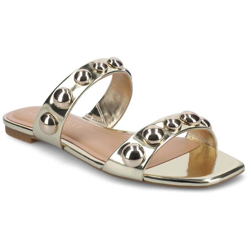 ジャーニー レディース シューズ サンダル Journee Frida Women'studded Square Toe Flat Slide Sandals Gold ゴールド|ReVida 店