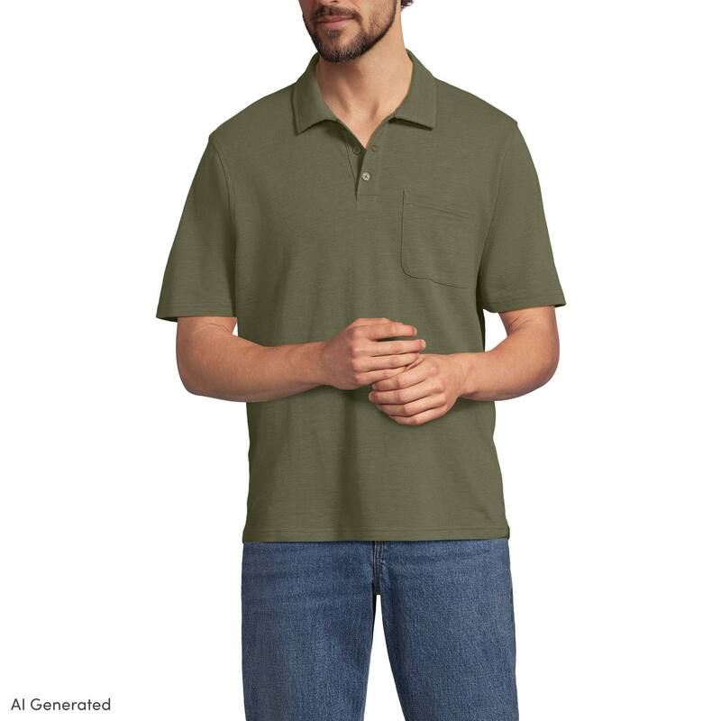 ランズエンド メンズ トップス Tシャツ ポロシャツ コットン リネン Men\'s Lands\' End Short Sleeve Cotton Linen Polo River Stone Green グリーン｜ReVida 店