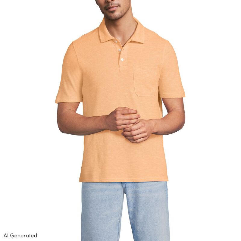 ランズエンド メンズ トップス Tシャツ ポロシャツ コットン リネン Men\'s Lands\' End Short Sleeve Cotton Linen Polo Sweet Mango Heather ヘザー｜ReVida 店