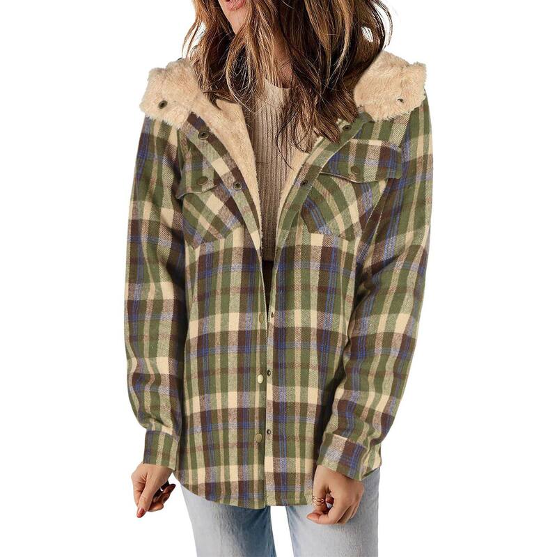 ジーグー レディース アウター ジャケット・ブルゾン コート フリース Zeagoo Women's Plaid Sherpa Shacket Jacket Fleece Hooded Coats Trendy Oversized Outerwear Black ブラック｜ReVida 店