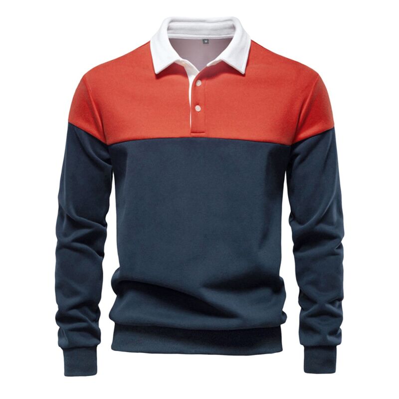 インスパイア シック メンズ トップス Tシャツ ポロシャツ INSPIRE CHIC Men's Casual 3-Button Collar Color Block Long Sleeves Polo Shirts Navy Red ネイビー|ReVida 店