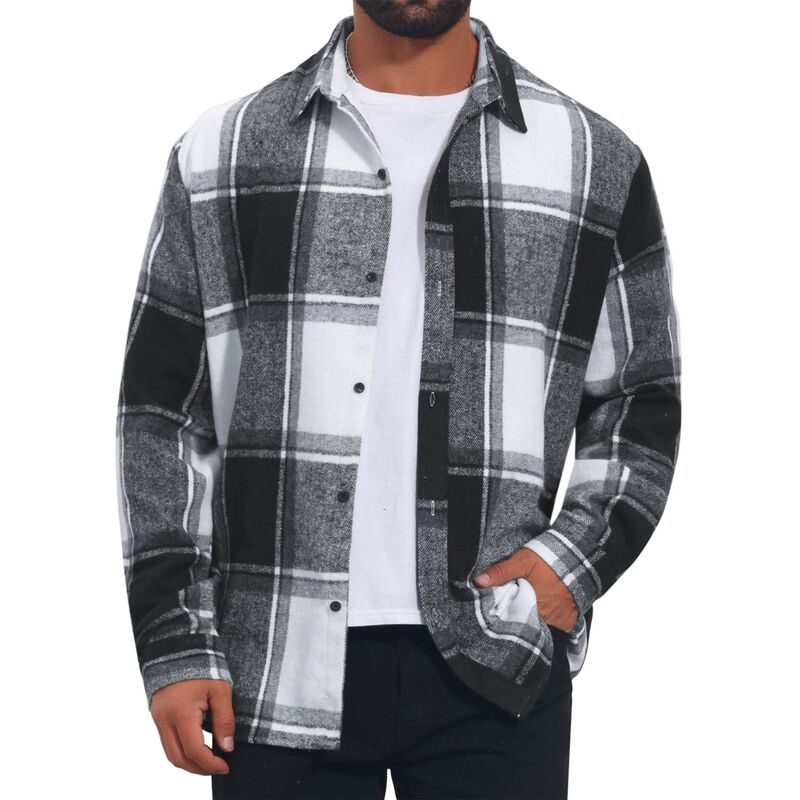 インスパイア シック メンズ トップス Tシャツ レギュラーフィット ボタンダウン INSPIRE CHIC Men\'s Casual Regular Fit Long Sleeve Button Down Plaid Shirt Black ブラック｜ReVida 店