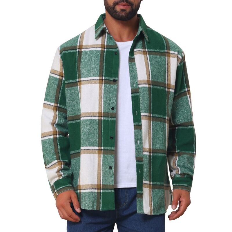 インスパイア シック メンズ トップス Tシャツ レギュラーフィット ボタンダウン INSPIRE CHIC Men\'s Casual Regular Fit Long Sleeve Button Down Plaid Shirt Green グリーン｜ReVida 店