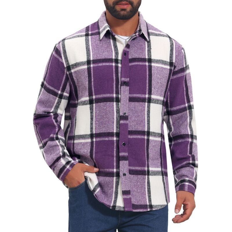 インスパイア シック メンズ トップス Tシャツ レギュラーフィット ボタンダウン INSPIRE CHIC Men\'s Casual Regular Fit Long Sleeve Button Down Plaid Shirt Purple パープル｜ReVida 店