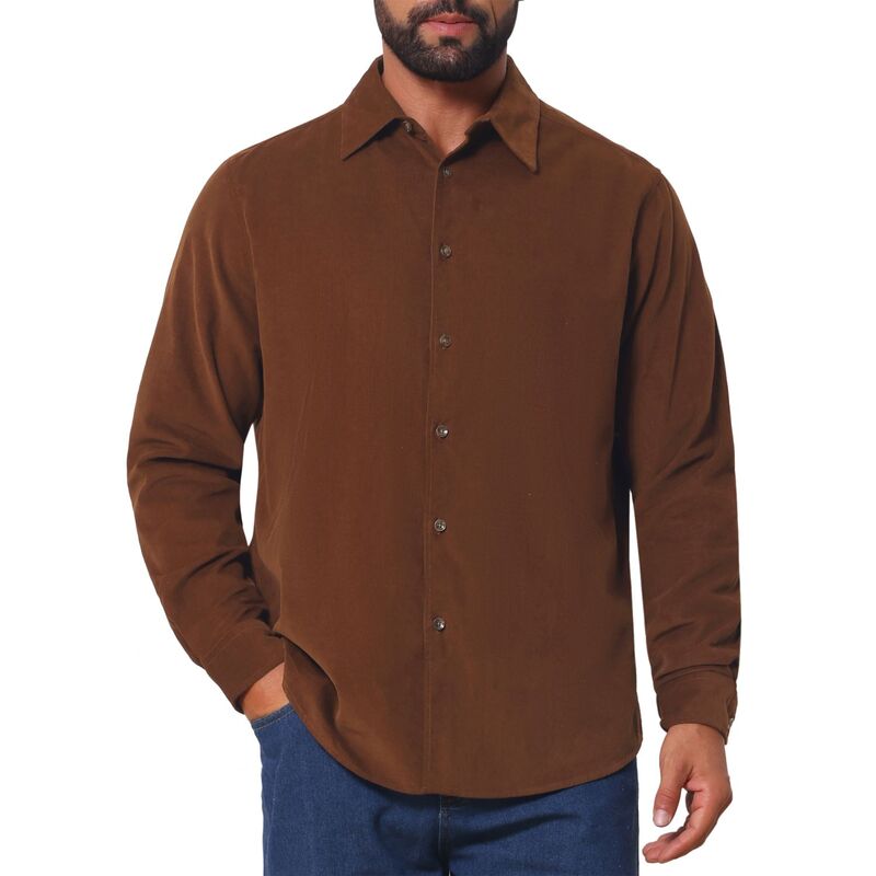インスパイア シック メンズ トップス Tシャツ ボタンダウン INSPIRE CHIC Men\'s Dresshirt Long Sleeve Solid Casual Button Down Shirts Brown ブラウン｜ReVida 店