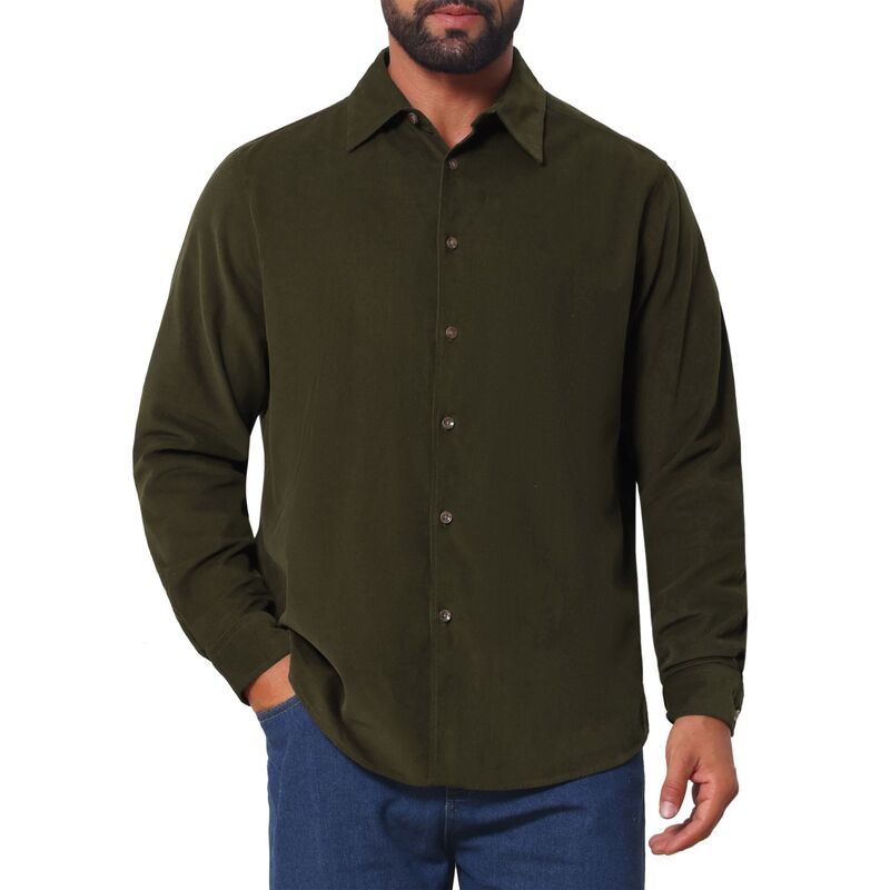 インスパイア シック メンズ トップス Tシャツ ボタンダウン INSPIRE CHIC Men\'s Dresshirt Long Sleeve Solid Casual Button Down Shirts Olive Green グリーン｜ReVida 店