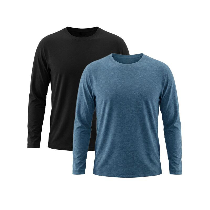 インスパイア シック メンズ トップス Tシャツ スリムフィット クルーネック INSPIRE CHIC 2 Packs Men's Casual t Shirt Crew Neck Long Sleeve Slim Fit Soft Stretch Basic T Shirts Black Denim Blue ブラック|ReVida 店
