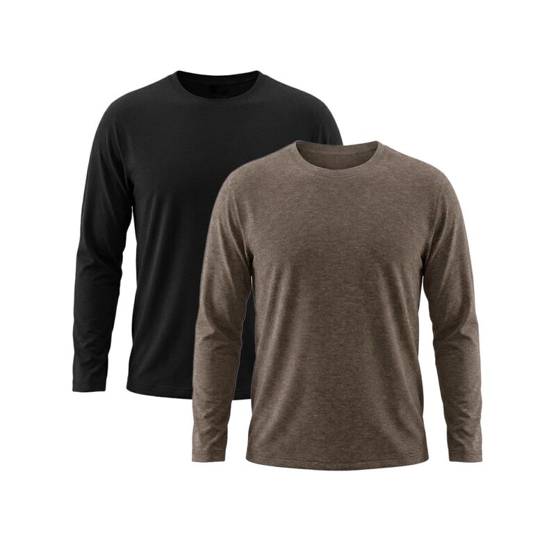 インスパイア シック メンズ トップス Tシャツ スリムフィット クルーネック INSPIRE CHIC 2 Packs Men's Casual t Shirt Crew Neck Long Sleeve Slim Fit Soft Stretch Basic T Shirts Brown Black ブラック|ReVida 店