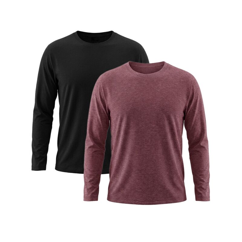 インスパイア シック メンズ トップス Tシャツ スリムフィット クルーネック INSPIRE CHIC 2 Packs Men's Casual t Shirt Crew Neck Long Sleeve Slim Fit Soft Stretch Basic T Shirts Burgundy Black ブラック|ReVida 店