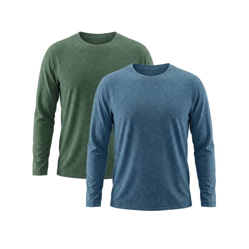 インスパイア シック メンズ トップス Tシャツ スリムフィット クルーネック INSPIRE CHIC 2 Packs Men's Casual t Shirt Crew Neck Long Sleeve Slim Fit Soft Stretch Basic T Shirts Green Denim Blue デニム|ReVida 店
