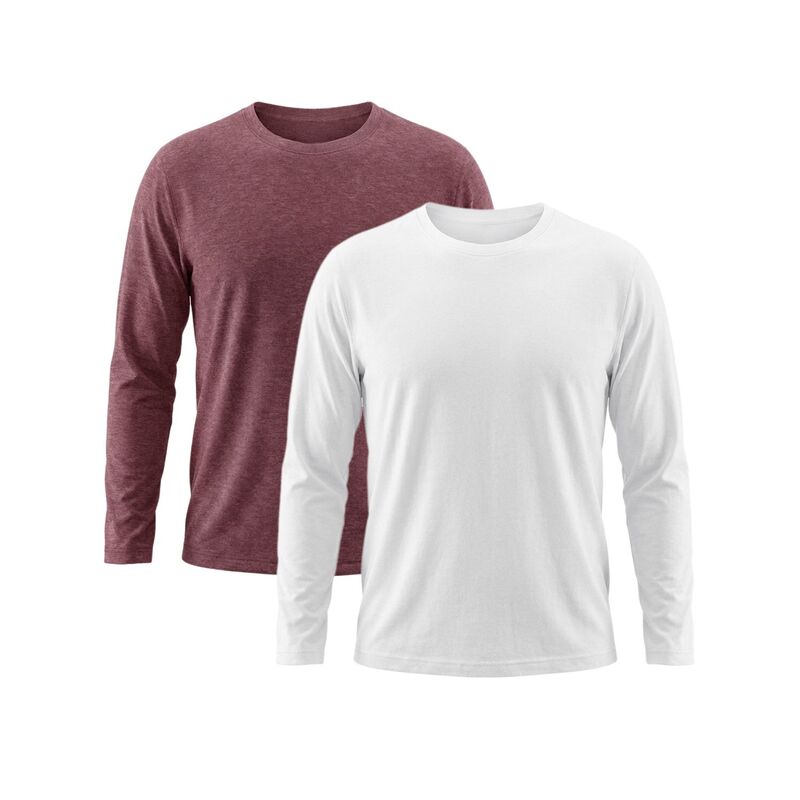 インスパイア シック メンズ トップス Tシャツ スリムフィット クルーネック INSPIRE CHIC 2 Packs Men's Casual t Shirt Crew Neck Long Sleeve Slim Fit Soft Stretch Basic T Shirts White Burgundy ホワイト|ReVida 店