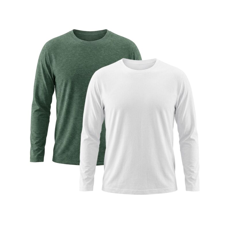インスパイア シック メンズ トップス Tシャツ スリムフィット クルーネック INSPIRE CHIC 2 Packs Men's Casual t Shirt Crew Neck Long Sleeve Slim Fit Soft Stretch Basic T Shirts White Olive Green ホワイト｜ReVida 店