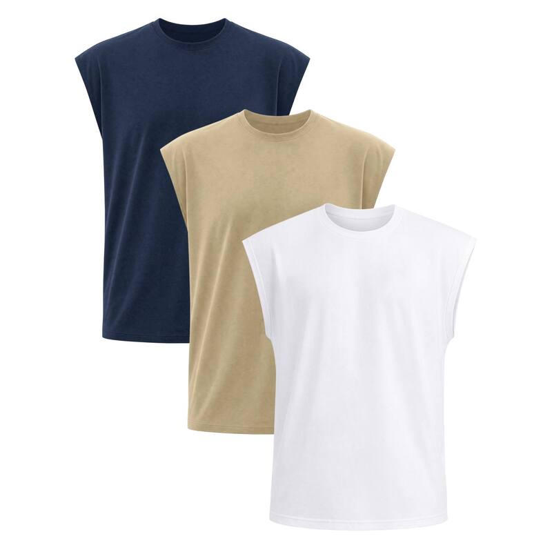 インスパイア シック メンズ トップス Tシャツ ノースリーブ INSPIRE CHIC 3 Packs Men's Workoutank Top Loose Fit Muscle Gym Casual Summer Sleeveless T-Shirts White Khaki Navy Blue ホワイト|ReVida 店