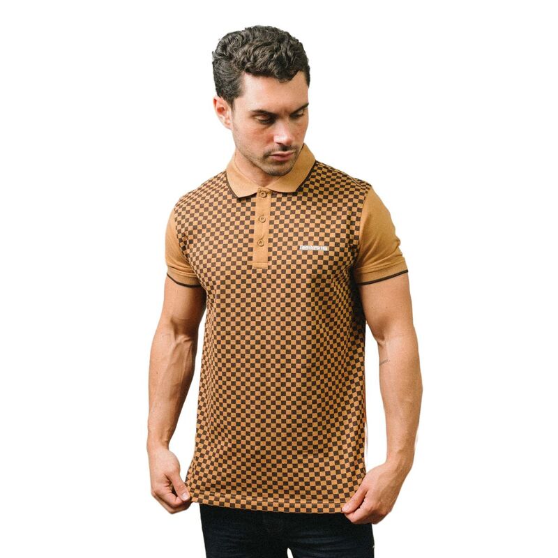 ランブレッタ メンズ トップス Tシャツ ポロシャツ プリント Lambretta Mens Two Tone All-Over Print Polo Shirtobacco|ReVida 店