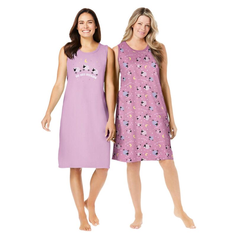 ドリームスアンドコー レディース アンダーウェア ナイトウェア プラスサイズ シャツ ノースリーブ Dreams & Co. Plusize 2-Pack Sleevelessleepshirt Pink Sheep ピンク|ReVida 店