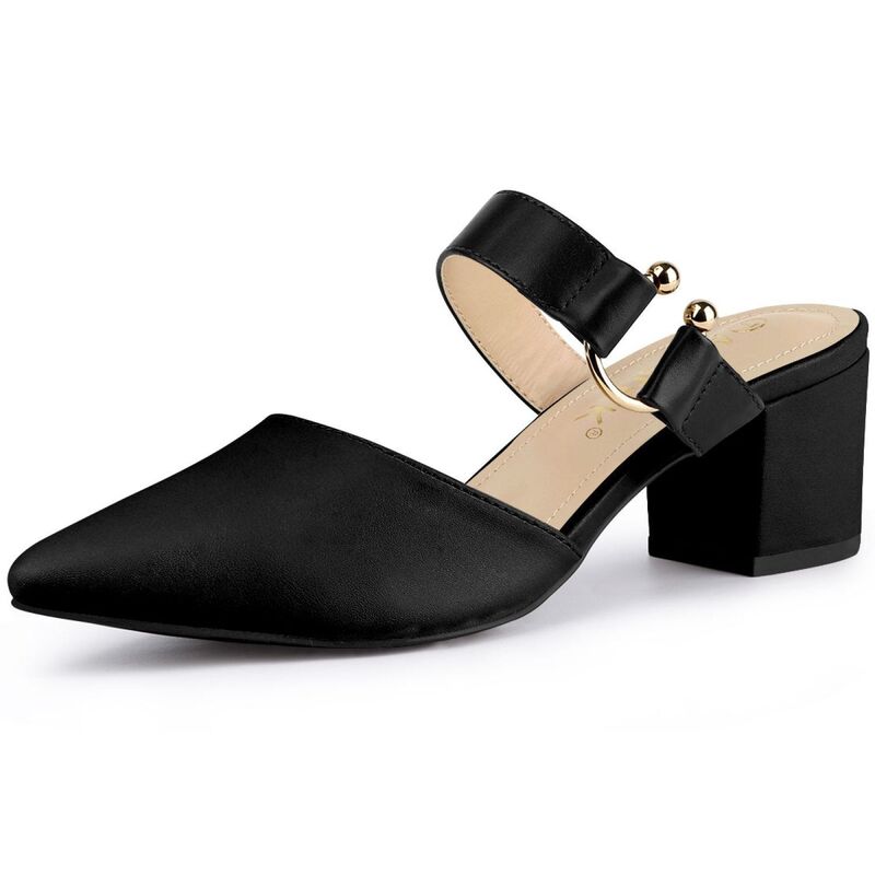 アレグラ ケー レディース シューズ サンダル ヒール ALLEGRA K Women's Pointed Toe Chunky Heel Dress Mules Pumps Black ブラック|ReVida 店
