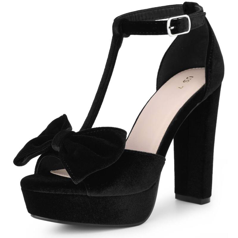 ブリスフルステップ レディース シューズ サンダル プラットフォーム ヒール BLISSFUL STEP Women's Bow Knot Heels T-Straplatform Chunky Higheel Sandals Black ブラック|ReVida 店