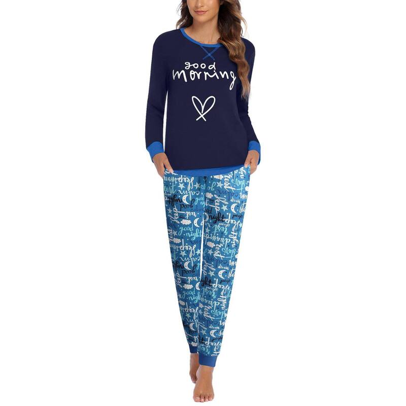 エコアー レディース アンダーウェア ナイトウェア Ekouaer Women &rsquo; s Long Sleeve Pajama Set 2 Piece Lounge Set with Pocket Cartoon Moon｜ReVida 店