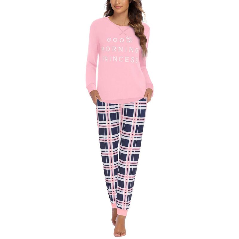 エコアー レディース アンダーウェア ナイトウェア Ekouaer Women ’ s Long Sleeve Pajama Set 2 Piece Lounge Set with Pocket Pink Princess Plaid ピンク|ReVida 店