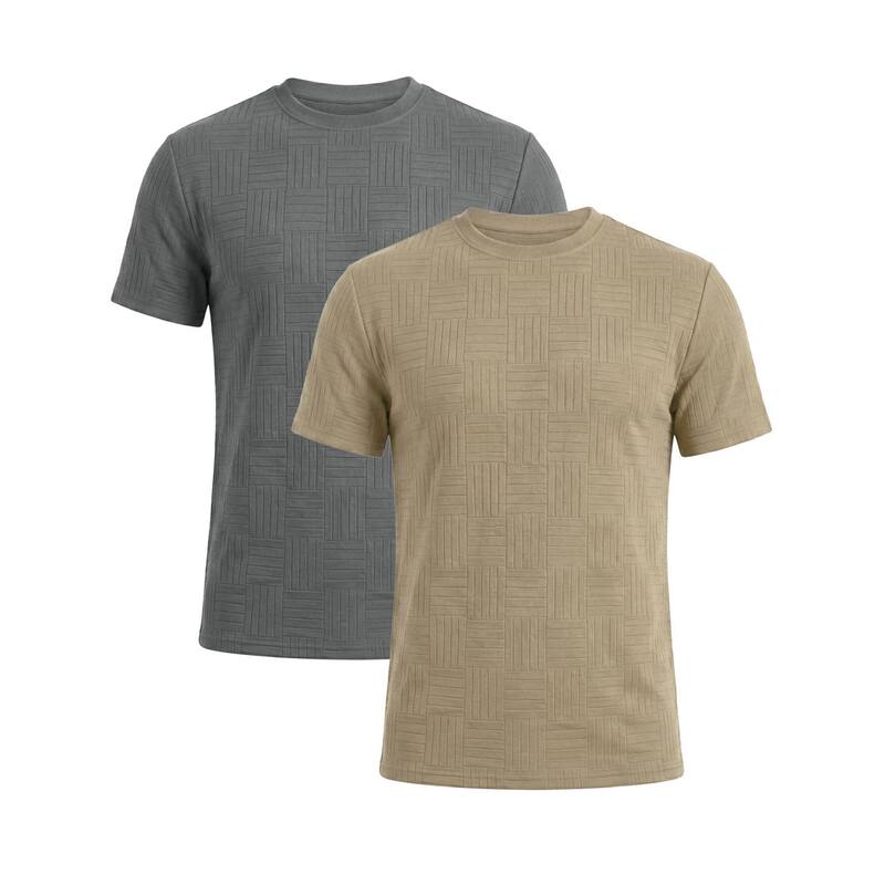 インスパイア シック メンズ トップス Tシャツ クルーネック INSPIRE CHIC 2 Packs Men's Textu red T-Shirtshort Sleeve Crew Neck Soft Casual Summer Tee Shirt Beige Gray グレー|ReVida 店