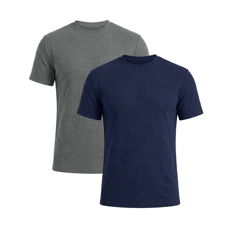 インスパイア シック メンズ トップス Tシャツ クルーネック INSPIRE CHIC 2 Packs Men's Textu red T-Shirtshort Sleeve Crew Neck Soft Casual Summer Tee Shirt Gray Navy Blue グレー｜ReVida 店