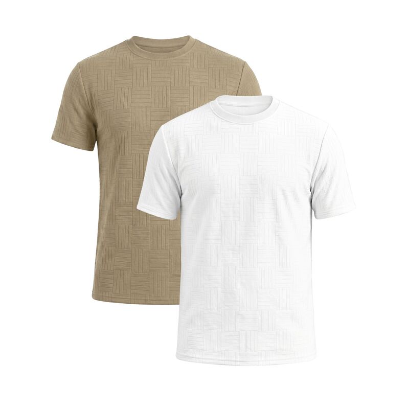 インスパイア シック メンズ トップス Tシャツ クルーネック INSPIRE CHIC 2 Packs Men's Textu red T-Shirtshort Sleeve Crew Neck Soft Casual Summer Tee Shirt White Beige ホワイト｜ReVida 店