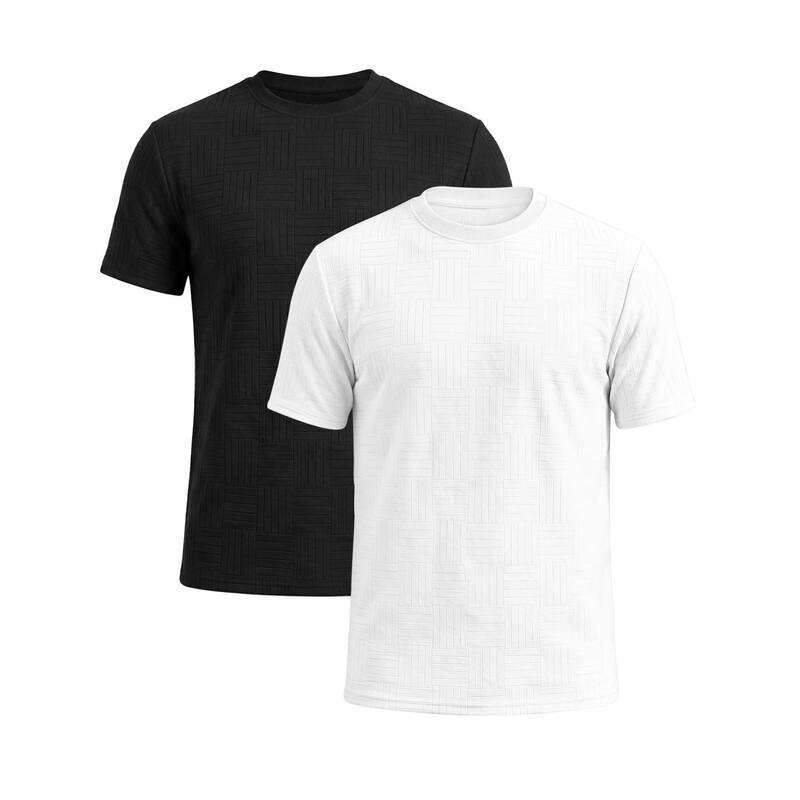 インスパイア シック メンズ トップス Tシャツ クルーネック INSPIRE CHIC 2 Packs Men's Textu red T-Shirtshort Sleeve Crew Neck Soft Casual Summer Tee Shirt White Black ホワイト|ReVida 店