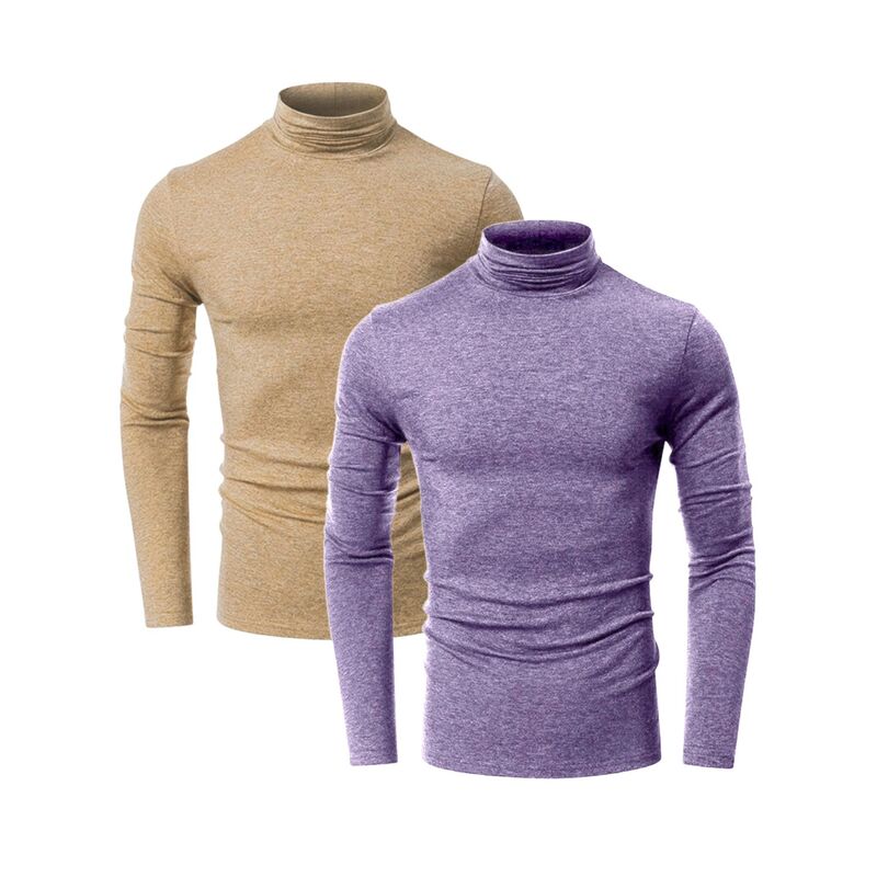 インスパイア シック メンズ トップス Tシャツ スリムフィット タートルネック INSPIRE CHIC 2 Packs Men's Turtleneck Long Sleeve Shirt Slim Fit Soft Stretch Casual Thermal Shirts Purple Khaki カーキ|ReVida 店