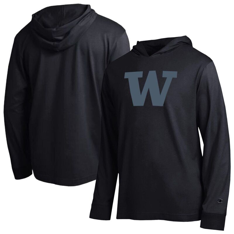 チャンピオン メンズ トップス Tシャツ Men's Champion Black Washington Huskies Tonall Star Long Sleeve Hooded T-Shirt Wsh Black ブラック|ReVida 店