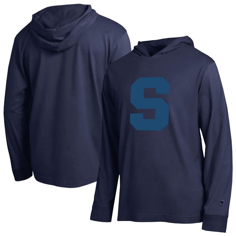 チャンピオン メンズ トップス Tシャツ Men's Champio navy Syracuse Orange Tonall Star Long Sleeve Hooded T-Shirt Syr Navy ネイビー｜ReVida 店